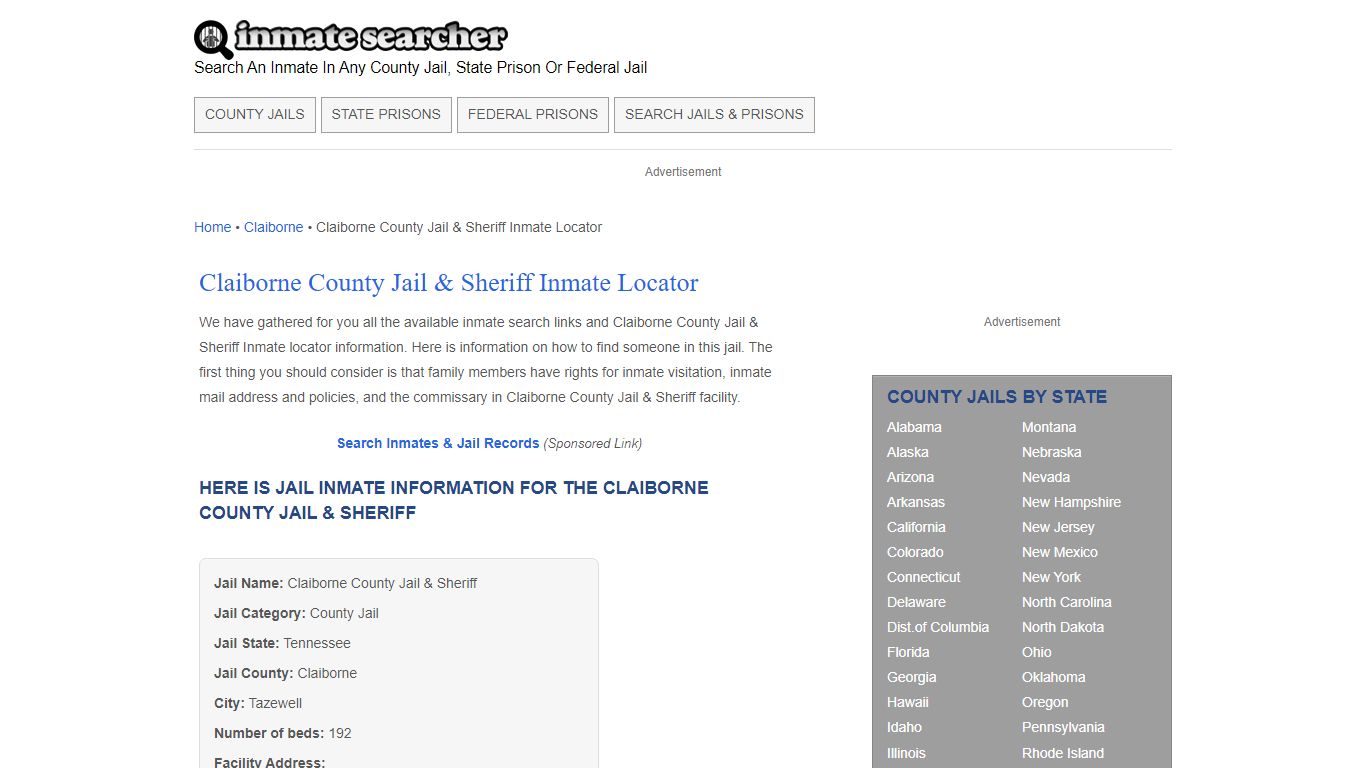 Claiborne County Jail & Sheriff Inmate Locator - Inmate Searcher